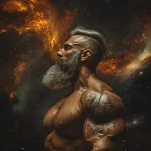 In a cosmic landscape where vibrant energy streams twist across...