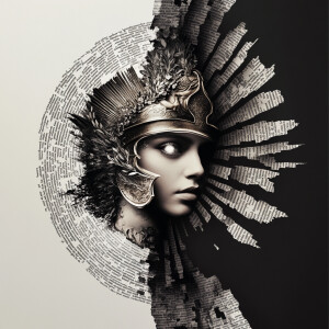 ethereal vector portrait, Athena emerges from a swirling spiral...