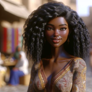 Envision a graceful young woman with a fusion of Nigerian and Eg...
