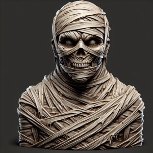 3d bas relief mummy standing facing the camera with scary face,...