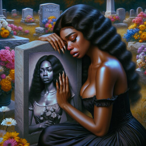 A beautiful light-skinned African-American woman with long wavy...
