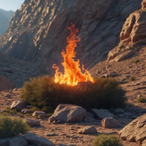 Illustrate the biblical scene where Moses encounters the burning...