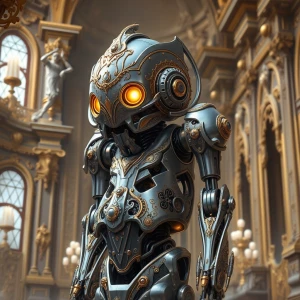 A dazzlingly intricate rococo-inspired droid mechanic, each deli...