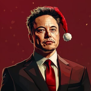 Elon Musk as Iron Man with Christmas mood. Use carton style.