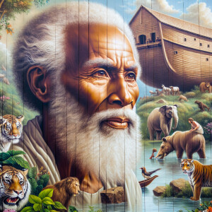A close-up and detailed wall painting focusing on Noah, depicted...