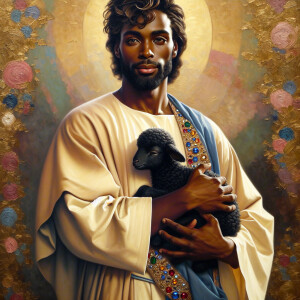 Oil painting of an African-American man resembling Jesus Christ,...