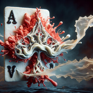 Create an image of a surreal sculpture that resembles a cracked...