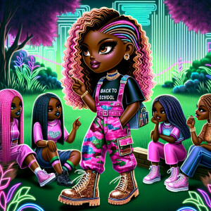 Compose a 300dpi digital painting, capture a lively back-to-scho...