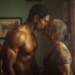 hyperRealism photo painting.a muscular sweaty indian man stand...