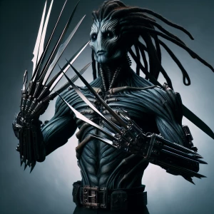 Edward scissor hands, in the style of Yautja's (Hunter Predator)