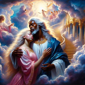 An oil painting depicting a light-skinned African-American Jesus...