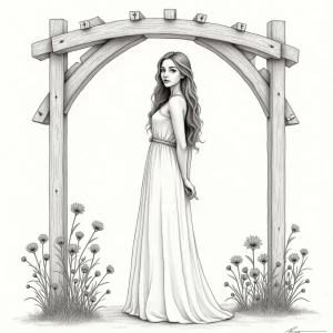 delicate fine line silverpoint drawing of a statuesque woman wit...