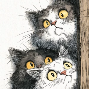 Three cartoon cats, depicted in a style reminiscent of anime or...