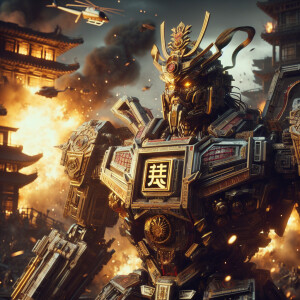 China as a transformer character, adorned with yellow emperor cl...