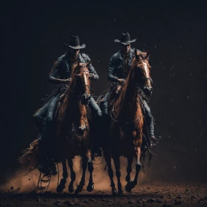 a guy riding horse, cowboy scene