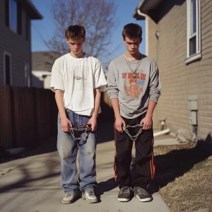 Two white male teens handcuffed