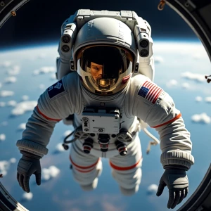 Create an image of an astronaut wearing a space suit, visibly fl...