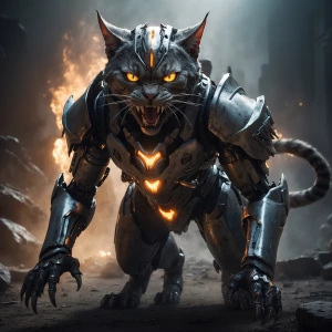 Generate an image of a menacing, demonic cat with glowing eyes,...