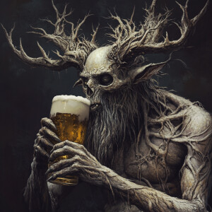 Wendigo drinking a beer