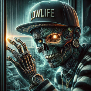 An intricately detailed Freddy Krueger, half face skull, wearing...