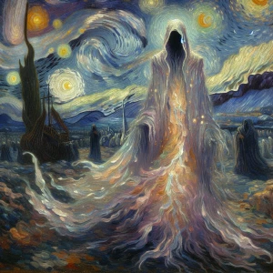 Amidst the ethereal darkness of the fantastical void, a mysterio...