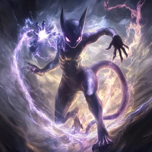 Create an image of Mewtwo, the genetically engineered psychic-ty...
