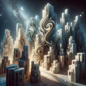 Create contemporary abstract, art call buildings at night with t...