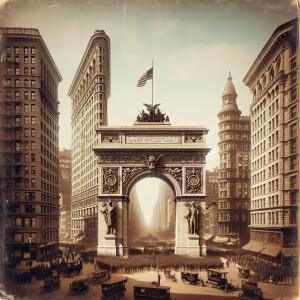 The World War I Victory Arch and Flatiron Building of New York C...