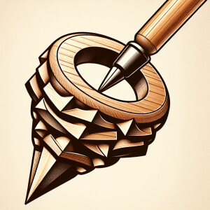 Design an image of a wooden tool with a handle shaped for ergono...