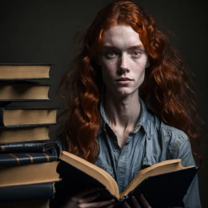 university student ginger girl well lit portrait holding books