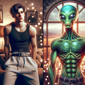 1 boy(European face , Handsome, attractive,sweatshort,, top blac...