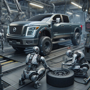 2018 Nissan Titan kingcab Truck, deep gray, in the workshop with...