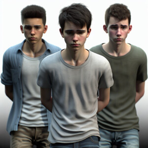 3 male Caucasian teenagers. walk. (((All three  have their hands...