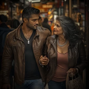 Photo, realism,a bodybuilder man ,walking with his 50 years old...