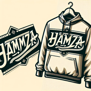 Create a logo with the text "HAMZA" and a picture of the sweatsh...