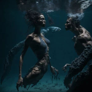 Dynamic underwater photograph of a muscular female figure with s...