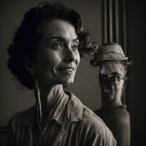 a woman in late 1960, smilling happily