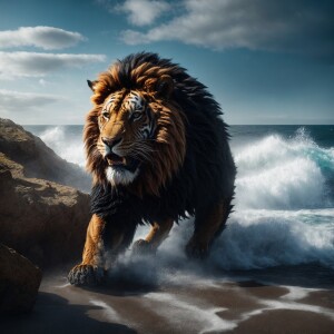 Create an 3d epic fantasy scene featuring a colossal mythical cr...