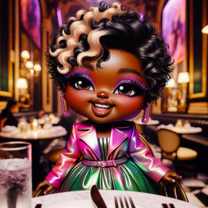 create a hyper realistic chibi, chunky, happy african american w...