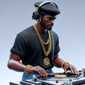 3D image of a Handsome African American DJ from the 90’s. He we...
