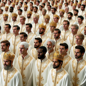 144,000 black men. All wearing crowns. All wearing white robes.