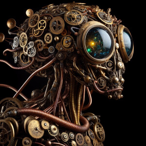 Steampunk, alien, full body, fine details