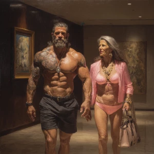 Hyperrealism painting ,a australia muscular beefy bearded tatto...