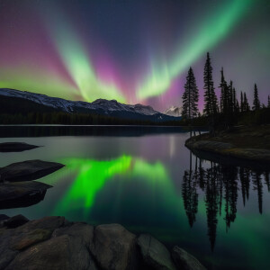 Serene lake with aurora