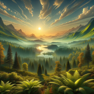 Colorful mountains in the background, a wooded area, forest, wit...