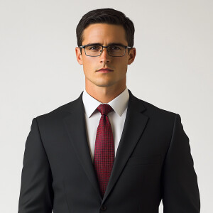 A well-dressed man in a random-colored suit and tie, appearing c...