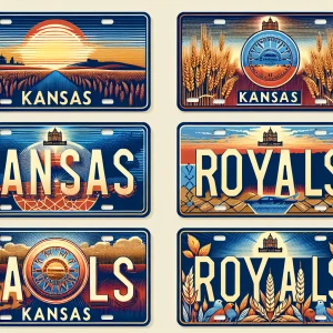 Design a custom Kansas vehicle license plate featuring the word...