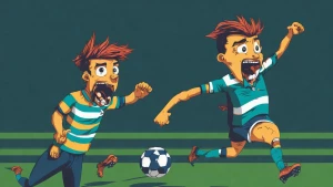 A cartoon-style illustration of a soccer player inspired by Lion...