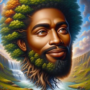 A hyper-realistic 3-D oil painting depicting a tree integrated w...
