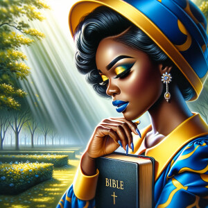 An airbrush oil painting captures an African American woman in a...